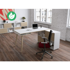 Pack Bureau droit Halden L.160 x P.80 Plateau Blanc Pieds bois Chêne + Meuble de rangement 4 cases Blanc/Chêne L.120 x P.35 cm Pack Bureau droit Halden L.160 x P.80 Plateau Blanc Pieds bois Chêne + Meuble de rangement 4 cases Blanc/Chêne L.120 x P.35 cm