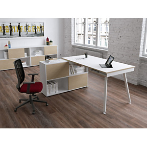 Pack Bureau droit Halden L.160 x P.80 Plateau Blanc Pieds métal Blanc + Meuble de rangement 4 cases