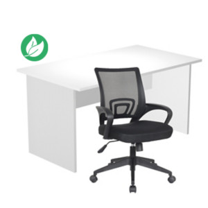 Pack Bureau droit Pronto Bois - L.140 x P.80 cm - Plateau Blanc - Pieds panneaux Aluminium + siège Dario Tissu Noir Pack Bureau droit Pronto Bois - L.140 x P.80 cm - Plateau Blanc - Pieds panneaux Aluminium + siège Dario Tissu Noir