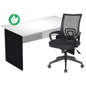 Pack Bureau droit Pronto Bois - L.140 x P.80 cm - Plateau Blanc - Pieds panneaux Noir + siège Dario Tissu Noir Pack Bureau droit Pronto Bois - L.140 x P.80 cm - Plateau Blanc - Pieds panneaux Noir + siège Dario Tissu Noir