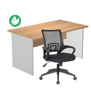 Pack Bureau droit Pronto Bois - L.140 x P.80 cm - Plateau Hêtre - Pieds panneaux Aluminium + siège Dario Tissu Noir Pack Bureau droit Pronto Bois - L.140 x P.80 cm - Plateau Hêtre - Pieds panneaux Aluminium + siège Dario Tissu Noir