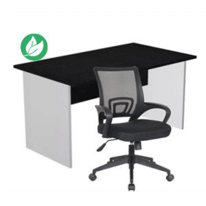 Pack Bureau droit Pronto Bois - L.140 x P.80 cm - Plateau Noir - Pieds panneaux Aluminium + siège Dario Tissu Noir Pack Bureau droit Pronto Bois - L.140 x P.80 cm - Plateau Noir - Pieds panneaux Aluminium + siège Dario Tissu Noir