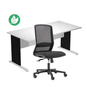 Pack Bureau droit Pronto Bois - L.160 x P.80 cm - Plateau Blanc - Pieds L Noir + siège Tekna Tissu Noir Pack Bureau droit Pronto Bois - L.160 x P.80 cm - Plateau Blanc - Pieds L Noir + siège Tekna Tissu Noir