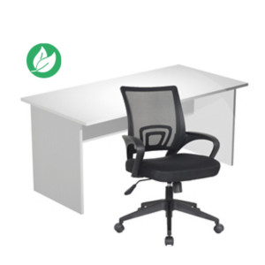 Pack Bureau droit Pronto Bois - L.160 x P.80 cm - Plateau Blanc - Pieds panneaux Aluminium + siège Dario Tissu Noir Pack Bureau droit Pronto Bois - L.160 x P.80 cm - Plateau Blanc - Pieds panneaux Aluminium + siège Dario Tissu Noir