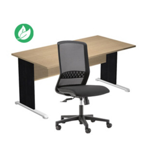 Pack Bureau droit Pronto Bois - L.160 x P.80 cm - Plateau Chêne - Pieds L Noir + siège Tekna Tissu Noir Pack Bureau droit Pronto Bois - L.160 x P.80 cm - Plateau Chêne - Pieds L Noir + siège Tekna Tissu Noir