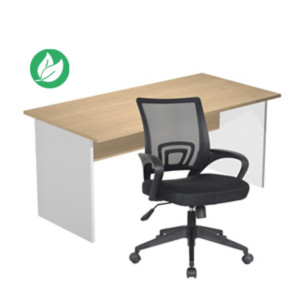 Pack Bureau droit Pronto Bois - L.160 x P.80 cm - Plateau Chêne - Pieds panneaux Aluminium + siège Dario Tissu Noir Pack Bureau droit Pronto Bois - L.160 x P.80 cm - Plateau Chêne - Pieds panneaux Aluminium + siège Dario Tissu Noir
