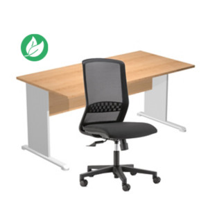 Pack Bureau droit Pronto Bois - L.160 x P.80 cm - Plateau Hêtre - Pieds L Aluminium + siège Tekna Tissu Noir Pack Bureau droit Pronto Bois - L.160 x P.80 cm - Plateau Hêtre - Pieds L Aluminium + siège Tekna Tissu Noir