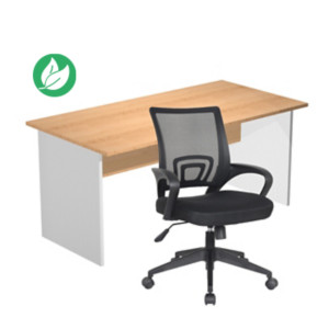 Pack Bureau droit Pronto Bois - L.160 x P.80 cm - Plateau Hêtre - Pieds panneaux Aluminium + siège Dario Tissu Noir Pack Bureau droit Pronto Bois - L.160 x P.80 cm - Plateau Hêtre - Pieds panneaux Aluminium + siège Dario Tissu Noir