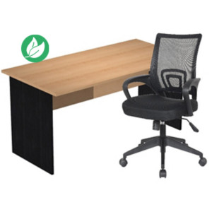 Pack Bureau droit Pronto Bois - L.160 x P.80 cm - Plateau Hêtre - Pieds panneaux Noir + siège Dario Tissu Noir Pack Bureau droit Pronto Bois - L.160 x P.80 cm - Plateau Hêtre - Pieds panneaux Noir + siège Dario Tissu Noir