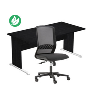 Pack Bureau droit Pronto Bois - L.160 x P.80 cm - Plateau Noir - Pieds L Noir + siège Tekna Tissu Noir Pack Bureau droit Pronto Bois - L.160 x P.80 cm - Plateau Noir - Pieds L Noir + siège Tekna Tissu Noir