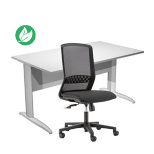 Pack Bureau droit Pronto Métal - L.140 x P.80 cm - Plateau Blanc - Pieds L Aluminium + siège Tekna Tissu Noir Pack Bureau droit Pronto Métal - L.140 x P.80 cm - Plateau Blanc - Pieds L Aluminium + siège Tekna Tissu Noir