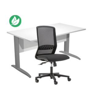 Pack Bureau droit Pronto Métal - L.140 x P.80 cm - Plateau Blanc - Pieds L Anthracite + siège Tekna Tissu Noir Pack Bureau droit Pronto Métal - L.140 x P.80 cm - Plateau Blanc - Pieds L Anthracite + siège Tekna Tissu Noir
