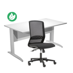 Pack Bureau droit Pronto Métal - L.140 x P.80 cm - Plateau Blanc - Pieds L Chrome + siège Tekna Tissu Noir Pack Bureau droit Pronto Métal - L.140 x P.80 cm - Plateau Blanc - Pieds L Chrome + siège Tekna Tissu Noir