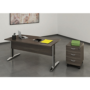 Pack Bureau droit Pronto Métal - L.140 x P.80 cm - Plateau Cendre - Pieds Chrome + Caisson mobile 3