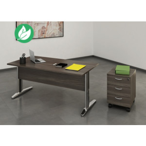 Pack Bureau droit Pronto Métal - L.140 x P.80 cm - Plateau Cendre - Pieds L Chrome + Caisson mobile 3 tiroirs Pack Bureau droit Pronto Métal - L.140 x P.80 cm - Plateau Cendre - Pieds L Chrome + Caisson mobile 3 tiroirs