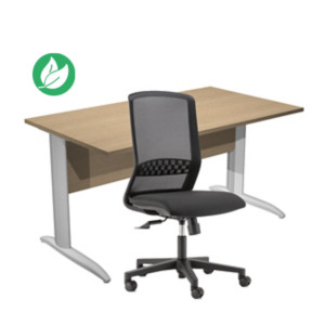 Pack Bureau droit Pronto Métal - L.140 x P.80 cm - Plateau Chêne - Pieds L Aluminium + siège Tekna Tissu Noir Pack Bureau droit Pronto Métal - L.140 x P.80 cm - Plateau Chêne - Pieds L Aluminium + siège Tekna Tissu Noir