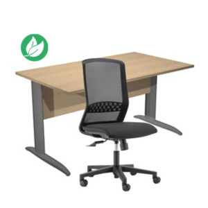 Pack Bureau droit Pronto Métal - L.140 x P.80 cm - Plateau Chêne - Pieds L Anthracite + siège Tekna Tissu Noir Pack Bureau droit Pronto Métal - L.140 x P.80 cm - Plateau Chêne - Pieds L Anthracite + siège Tekna Tissu Noir
