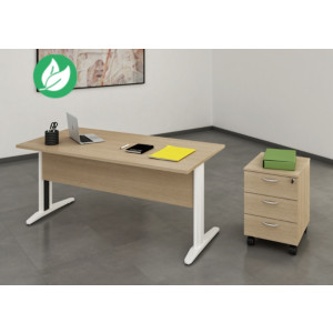 Pack Bureau droit Pronto Métal - L.140 x P.80 cm - Plateau Chêne - Pieds L Blanc + Caisson mobile 3 tiroirs Pack Bureau droit Pronto Métal - L.140 x P.80 cm - Plateau Chêne - Pieds L Blanc + Caisson mobile 3 tiroirs