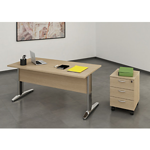 Pack Bureau droit Pronto Métal - L.140 x P.80 cm - Plateau Chêne - Pieds Chrome + Caisson mobile 3 t