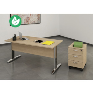 Pack Bureau droit Pronto Métal - L.140 x P.80 cm - Plateau Chêne - Pieds L Chrome + Caisson mobile 3 tiroirs Pack Bureau droit Pronto Métal - L.140 x P.80 cm - Plateau Chêne - Pieds L Chrome + Caisson mobile 3 tiroirs