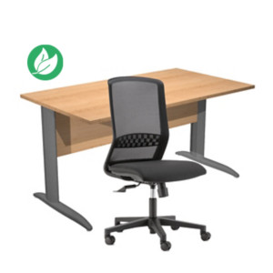 Pack Bureau droit Pronto Métal - L.140 x P.80 cm - Plateau Hêtre - Pieds L Anthracite + siège Tekna Tissu Noir Pack Bureau droit Pronto Métal - L.140 x P.80 cm - Plateau Hêtre - Pieds L Anthracite + siège Tekna Tissu Noir