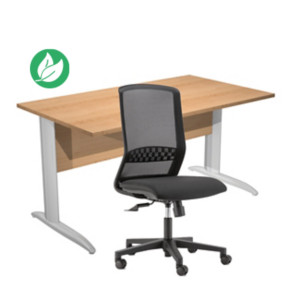 Pack Bureau droit Pronto Métal - L.140 x P.80 cm - Plateau Hêtre - Pieds L Chrome + siège Tekna Tissu Noir Pack Bureau droit Pronto Métal - L.140 x P.80 cm - Plateau Hêtre - Pieds L Chrome + siège Tekna Tissu Noir