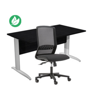Pack Bureau droit Pronto Métal - L.140 x P.80 cm - Plateau Noir - Pieds L Aluminium + siège Tekna Tissu Noir Pack Bureau droit Pronto Métal - L.140 x P.80 cm - Plateau Noir - Pieds L Aluminium + siège Tekna Tissu Noir