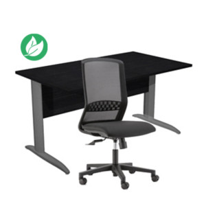 Pack Bureau droit Pronto Métal - L.140 x P.80 cm - Plateau Noir - Pieds L Anthracite + siège Tekna Tissu Noir Pack Bureau droit Pronto Métal - L.140 x P.80 cm - Plateau Noir - Pieds L Anthracite + siège Tekna Tissu Noir