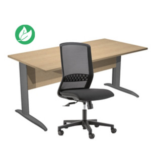 Pack Bureau droit Pronto Métal - L.160 x P.80 cm - Plateau Chêne - Pieds L Anthracite + siège Tekna Tissu Noir Pack Bureau droit Pronto Métal - L.160 x P.80 cm - Plateau Chêne - Pieds L Anthracite + siège Tekna Tissu Noir