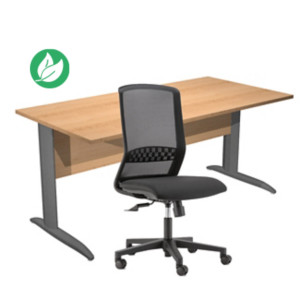 Pack Bureau droit Pronto Métal - L.160 x P.80 cm - Plateau Hêtre - Pieds L Anthracite + siège Tekna Tissu Noir Pack Bureau droit Pronto Métal - L.160 x P.80 cm - Plateau Hêtre - Pieds L Anthracite + siège Tekna Tissu Noir