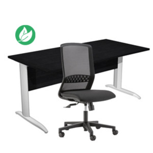 Pack Bureau droit Pronto Métal - L.160 x P.80 cm - Plateau Noir - Pieds L Aluminium + siège Tekna Tissu Noir Pack Bureau droit Pronto Métal - L.160 x P.80 cm - Plateau Noir - Pieds L Aluminium + siège Tekna Tissu Noir