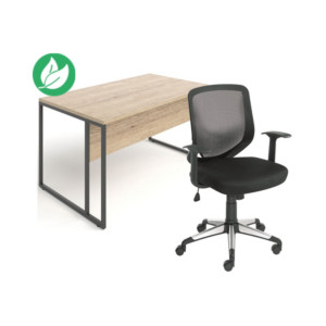 Pack Bureau droit Skyline L.140 x P.80 cm Plateau Chêne Nebraska Pieds Noir + Fauteuil Kontact dossier H. 48 cm Noir Pack Bureau droit Skyline L.140 x P.80 cm Plateau Chêne Nebraska Pieds Noir + Fauteuil Kontact dossier H. 48 cm Noir