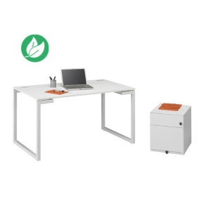 Pack bureau droit Vitaly L.120 x P.60 cm Blanc + Caisson mobile métal 2 tiroirs Blanc