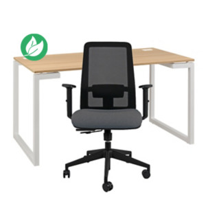 Pack bureau droit Vitaly L.140 x P.80 cm Chêne pieds Blanc + siège Naïa maille Anthracite Pack bureau droit Vitaly L.140 x P.80 cm Chêne pieds Blanc + siège Naïa maille Anthracite