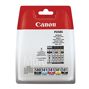 Pack cartouches encre Canon PGI-580 PGBK et CLI-581 B/C/M/Y pour imprimante jet d'encre