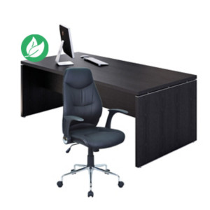 Pack Direction Bureau droit Flore L.210 x P.90 cm - Plateau Frêne noir - Pieds panneaux + Siège Performer simili cuir Noir Pack Direction Bureau droit Flore L.210 x P.90 cm - Plateau Frêne noir - Pieds panneaux + Siège Performer simili cuir Noir