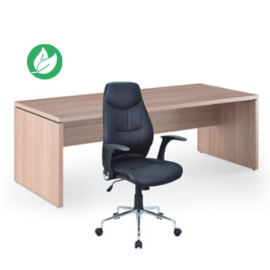 Pack Direction Bureau droit Flore L.210 x P.90 cm - Plateau Noyer - Pieds panneaux + Siège Performer simili cuir Noir Pack Direction Bureau droit Flore L.210 x P.90 cm - Plateau Noyer - Pieds panneaux + Siège Performer simili cuir Noir