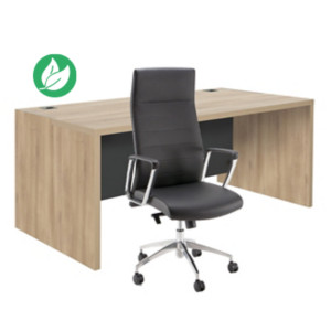 Pack Direction Bureau droit Osiris L.180 x P.90 cm - Chêne Bocage + siège Nell simili cuir Noir Pack Direction Bureau droit Osiris L.180 x P.90 cm - Chêne Bocage + siège Nell simili cuir Noir