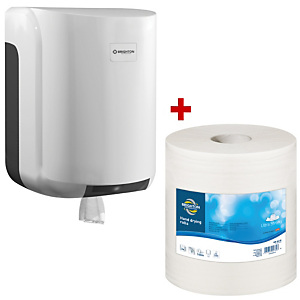 Pack Dispensador + 12 Rollos de toallitas de papel, 2 capas, 450 hojas Pack Dispensador + 12 Rollos de toallitas de papel, 2 capas, 450 hojas