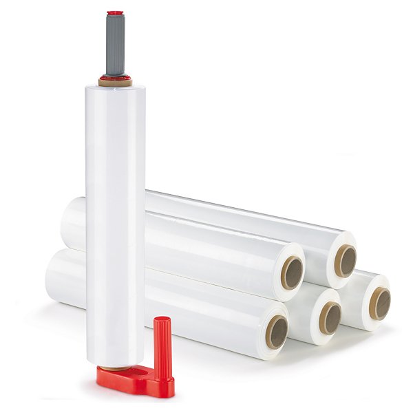 Pack film étirable manuel cast noir opaque RAJA 20 microns 300 m x 450 mm + dérouleur plastique - 3