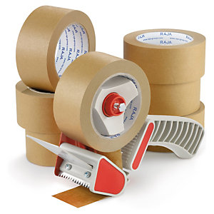 Pack mini-colis ruban adhésif en papier kraft RAJA + 1 dévidoir économique