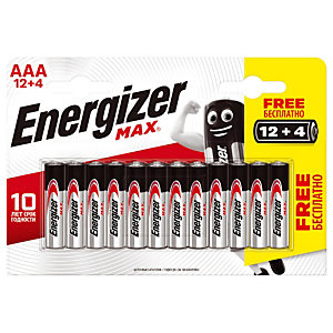 Pack promo 12 piles alcalines Energizer Max LR 03 - type AAA + 4 offertes