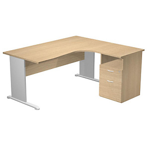 Pack Pronto Tendance : 1 bureau compact retour à droite Chêne pieds Aluminium + 1 caisson hauteur bureau prof. 60 cm Pack Pronto Tendance : 1 bureau compact retour à droite Chêne pieds Aluminium + 1 caisson hauteur bureau prof. 60 cm
