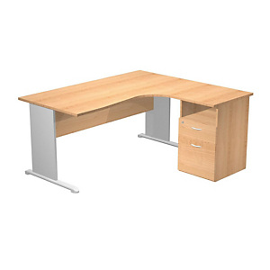 Pack Pronto Tendance : 1 bureau compact retour à droite Hêtre pieds Aluminium + 1 caisson hauteur bureau prof. 60 cm Pack Pronto Tendance : 1 bureau compact retour à droite Hêtre pieds Aluminium + 1 caisson hauteur bureau prof. 60 cm