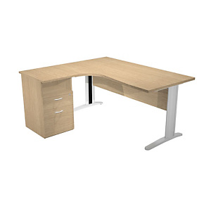Pack Pronto Tendance : 1 bureau compact retour à gauche Chêne pieds Aluminium + 1 caisson hauteur bureau prof. 60 cm Pack Pronto Tendance : 1 bureau compact retour à gauche Chêne pieds Aluminium + 1 caisson hauteur bureau prof. 60 cm