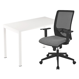 Pack télétravail Easydesk : 1 bureau compact pieds arche métal 114 x 60 cm + 1 fauteuil Swanny maille/tissu Gris