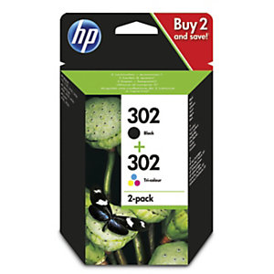 Pack van 2 cartridges HP 302 zwart en kleur voor inkjetprinters