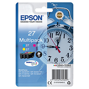 Pack van 3 inktcpatronen Epson 27 XL « Wekker » cyaan + magenta + geel voor inkjet printers Pack van 3 inktcpatronen Epson 27 XL « Wekker » cyaan + magenta + geel voor inkjet printers