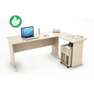 Pack Woody : Bureau d'angle retour à droite - L.170 x P.120 cm - Chêne Pieds L + Caisson mobile 1 tiroir H.53 cm