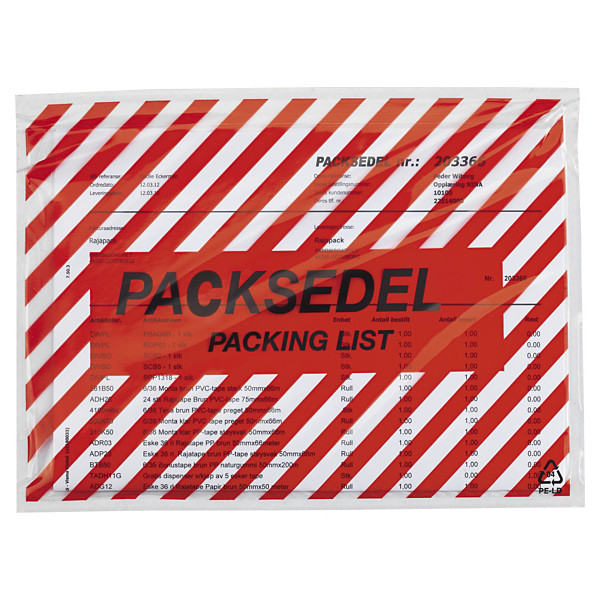 Packsedelskuvert med rött zebratryck "PACKSEDEL" 60 my RAJA 225 x 165 mm - 1